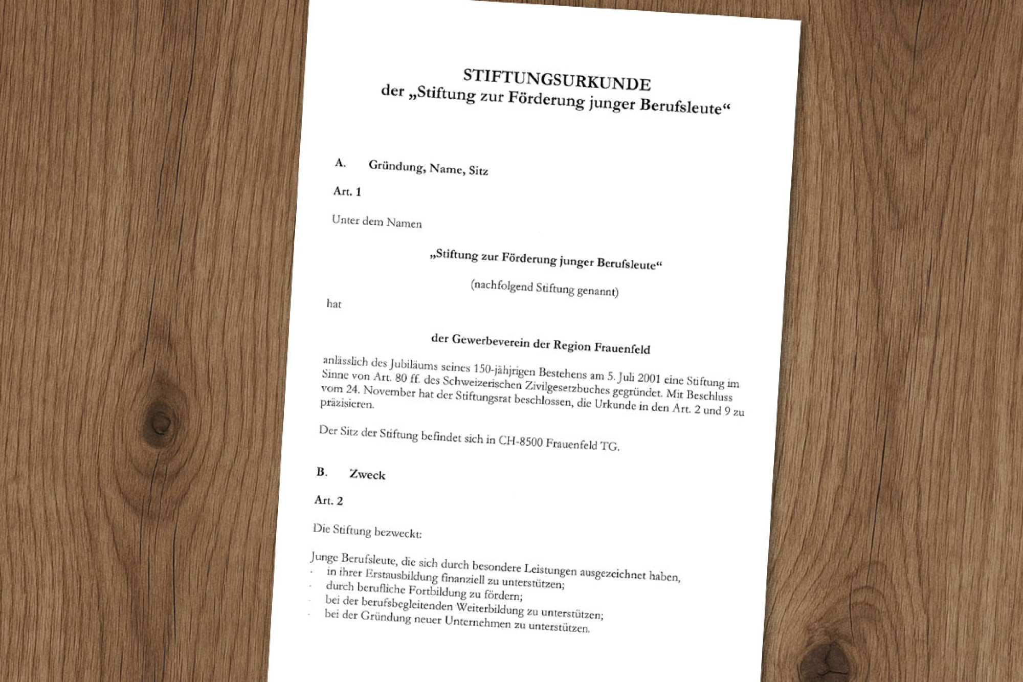 Gründung «Stiftung zur Förderung junger Berufsleute»