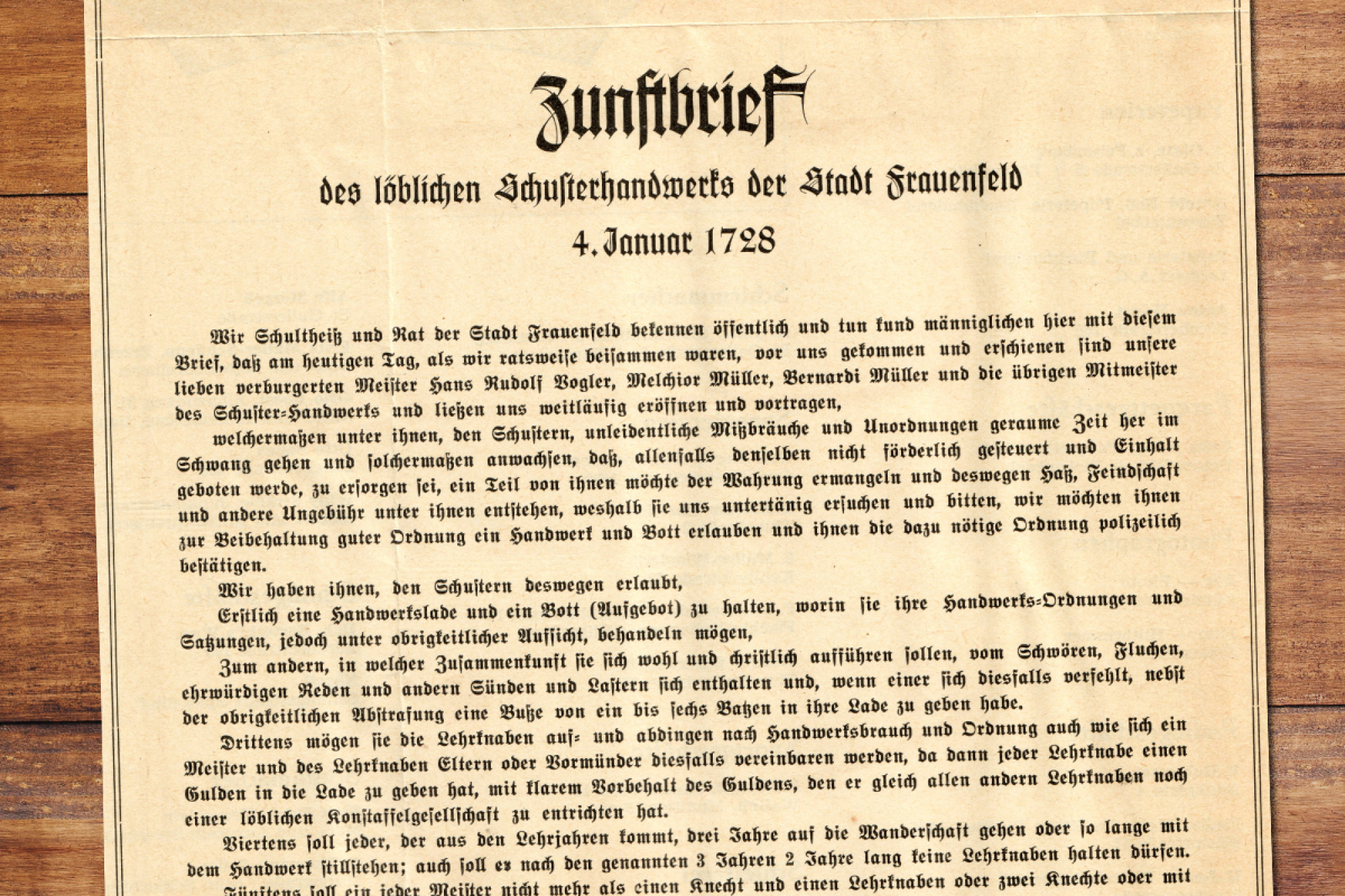 Zunftbrief des Schusterhandwerkes